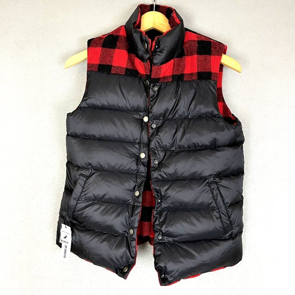 BB Dakota down feather vest XS reversible plaid Puffer Button-down fall NEW